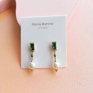 Alicia Bonnie - Lunar Sheen Green Crystal Gold Drop Earrings - NEW
